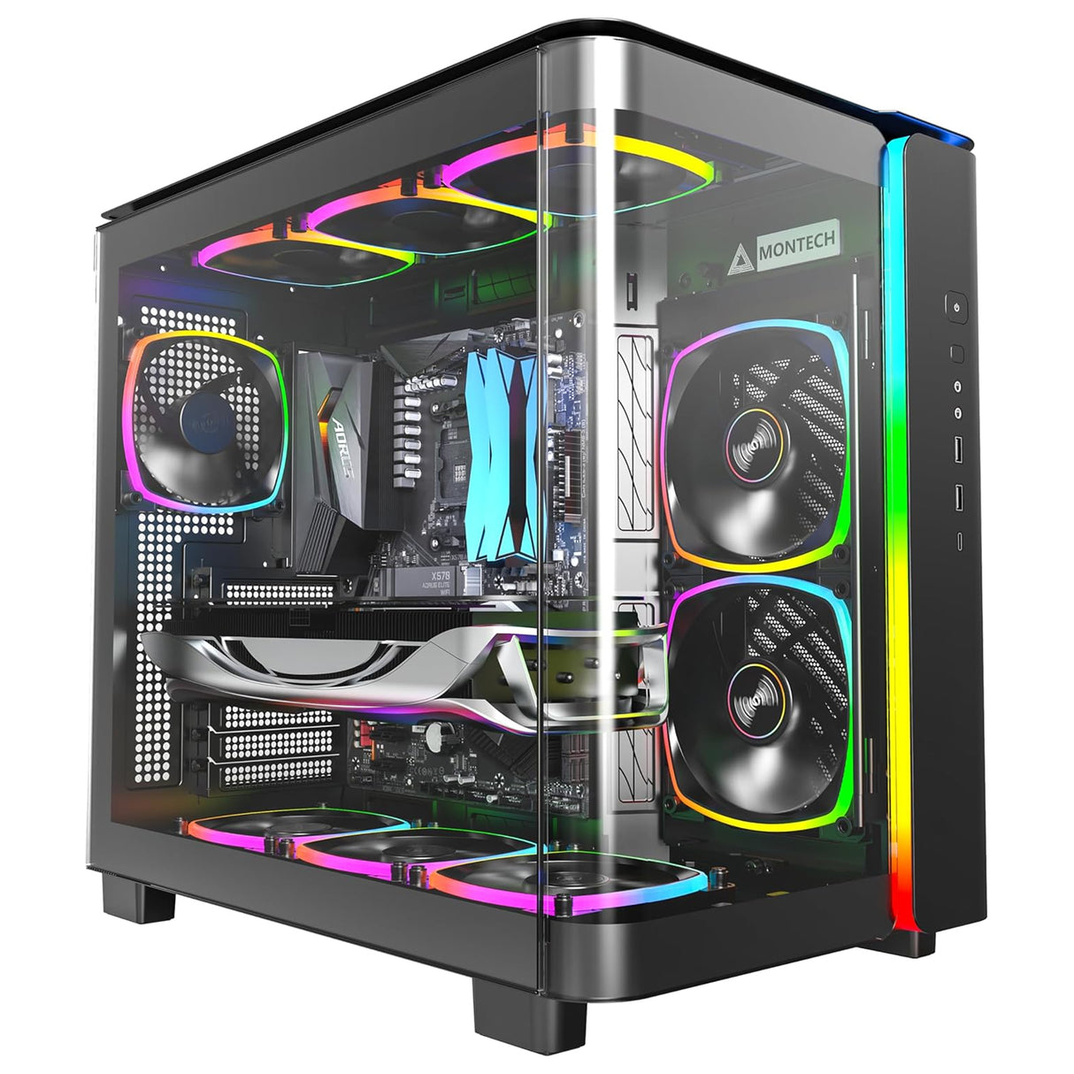 MONTECH KING 95 PRO Curved Tempered Glass ATX Mid-Tower Gaming PC Case - Black (6 ARGB Fans Included)
