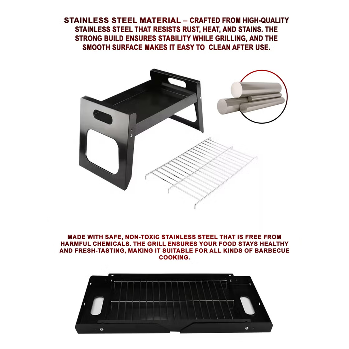 شواية فحم قابلة للطي – شواية باربيكيو محمولة من الستانلس ستيل