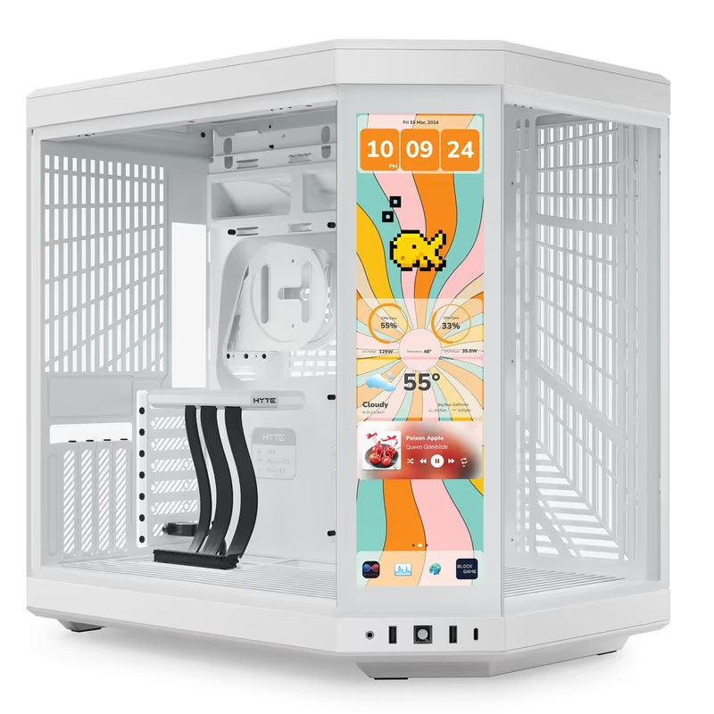HYTE Y70 Touch Infinite ATX Mid Tower Gaming PC Case with 14.5" Touch Display - Snow White