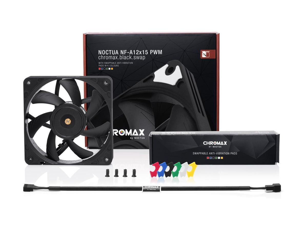 Noctua NF-A12x15 PWM Chromax 120mm Premium Slim PC Fan With Swappable pads - Black - Zayoom
