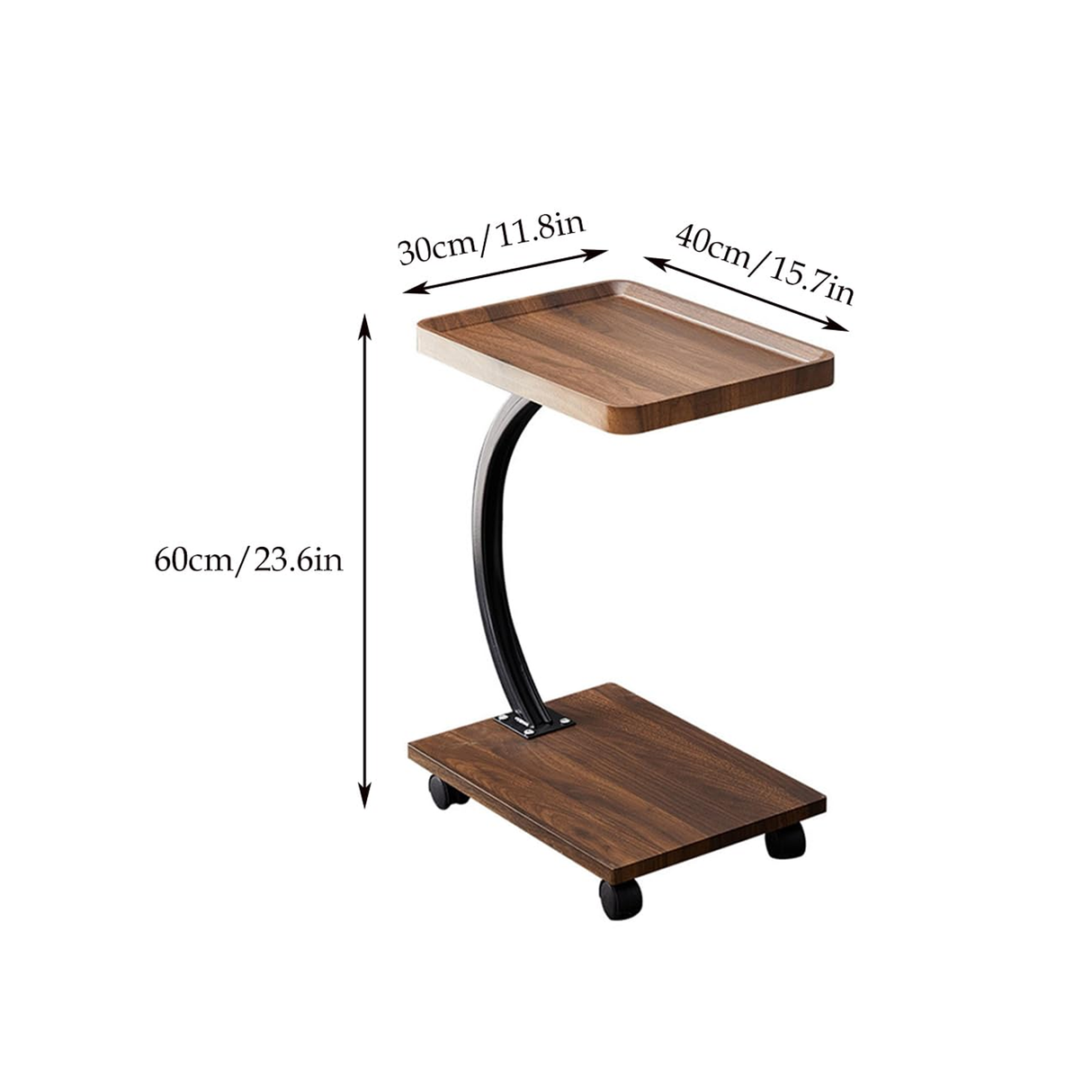 2-Tier End Table - Solid Wood C-Shaped Side Table