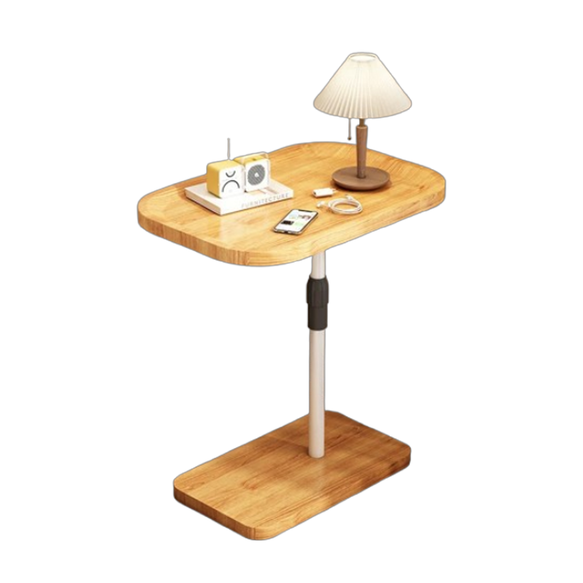 2-Tier Wooden and Metal Side Table for Living Room - Beige