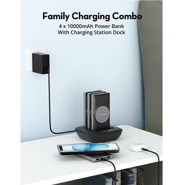 RAVPower Family Charging Combo - RP-PB25 4x10000mAh Power Bank - Black - Zayoom