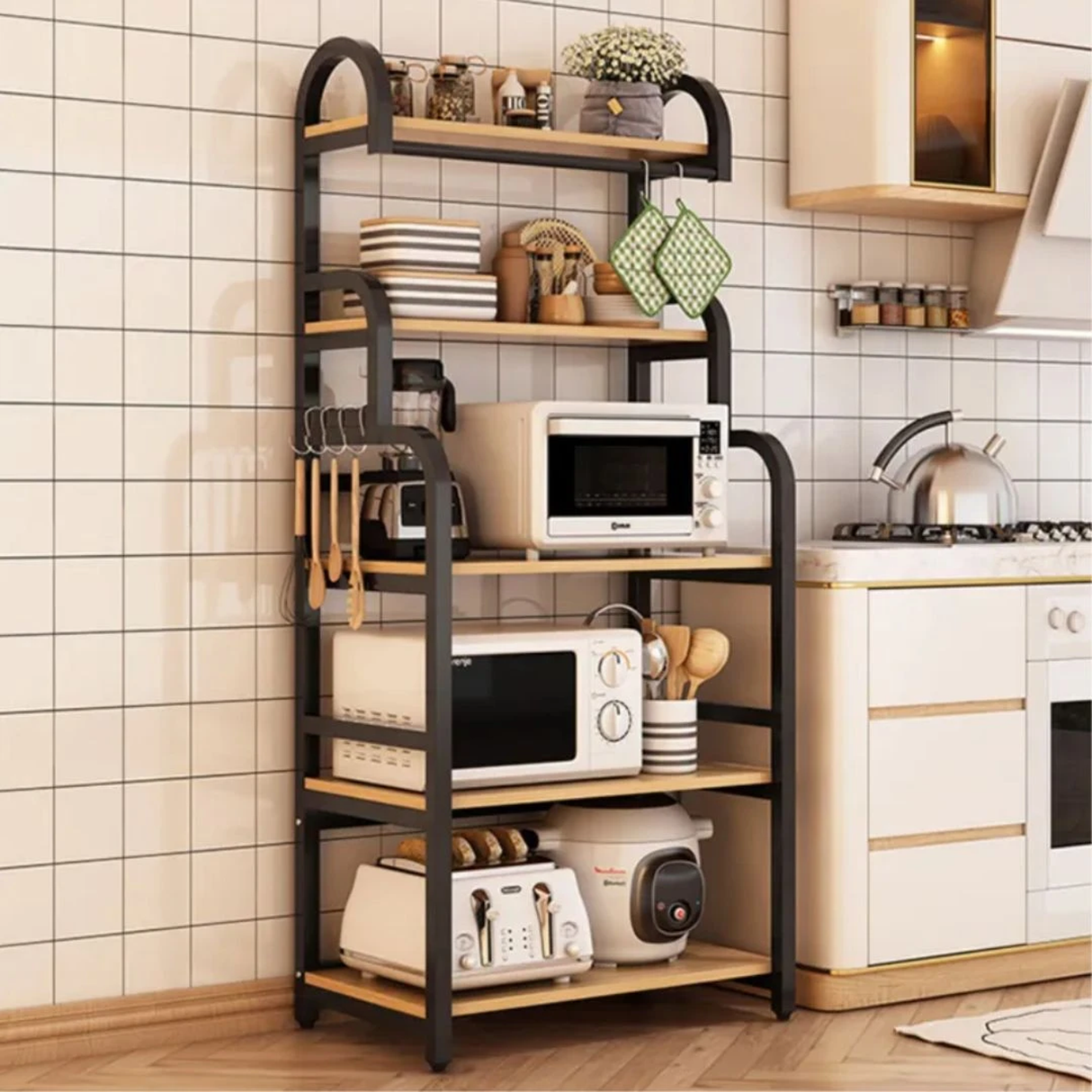 5 Tier Multifunctional Kitchen Storage Shelf - Black