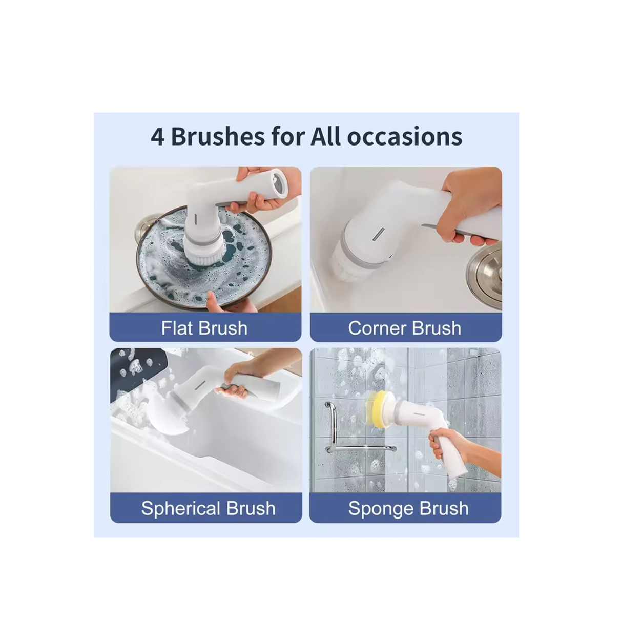 فرشاة كهربائية محمولة متعددة الوظائف 3 في 1 مع رؤوس متعددة الاستخدام للمطبخ والحمام