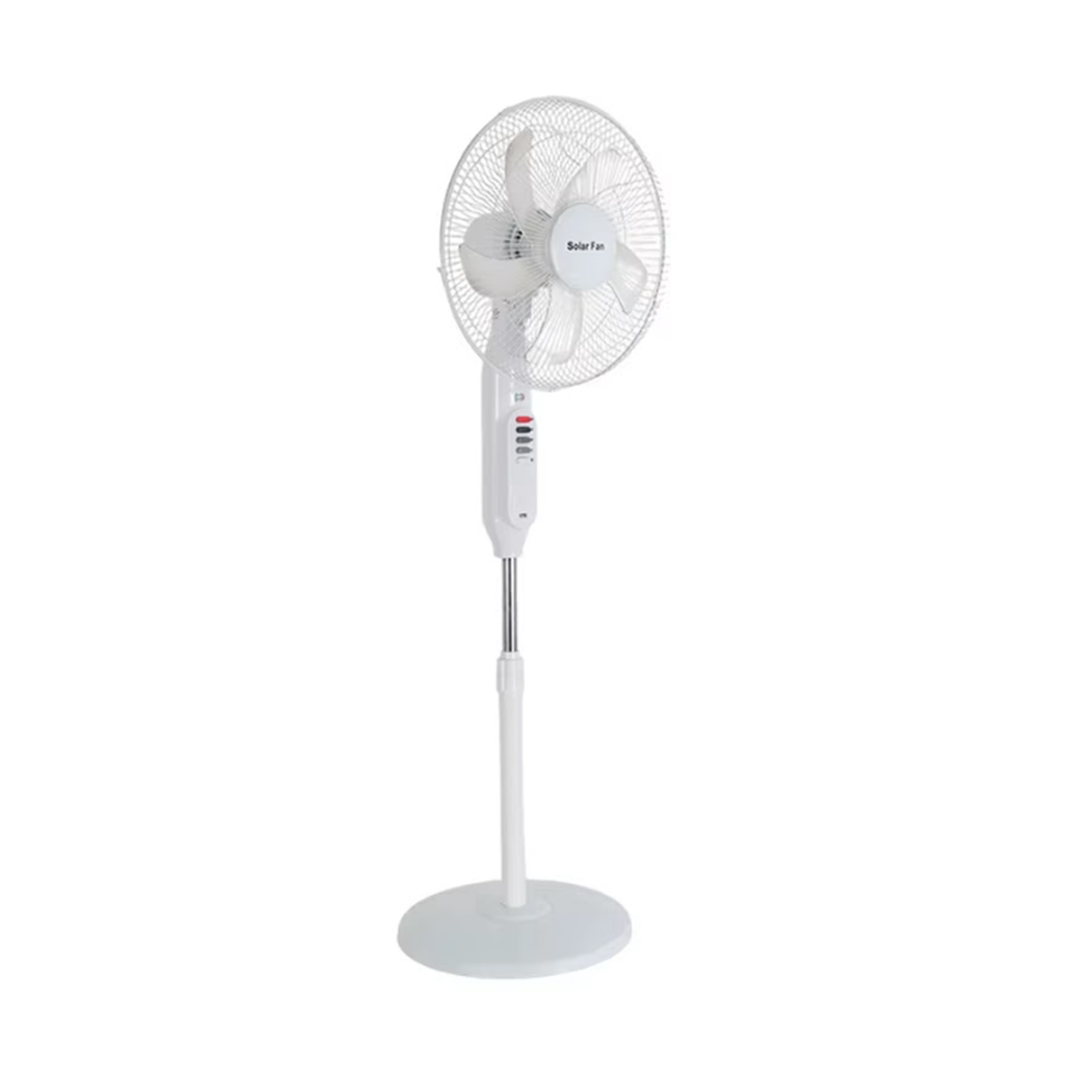 3-in-1 Rechargeable Solar Standing Fan – 16 Inch | Adjustable Height, LED Light, Speed Control & USB Charging Port