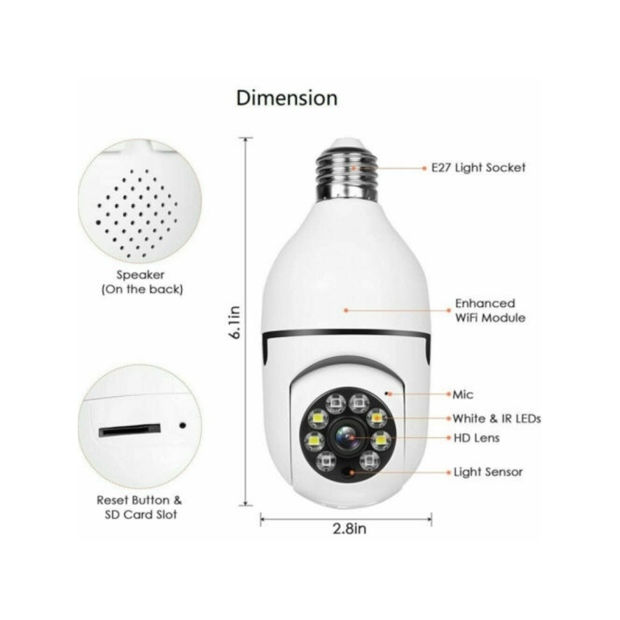 360° 2MP Bulb Fit Wireless WiFi Security Camera With Night Vision and Motion Detection