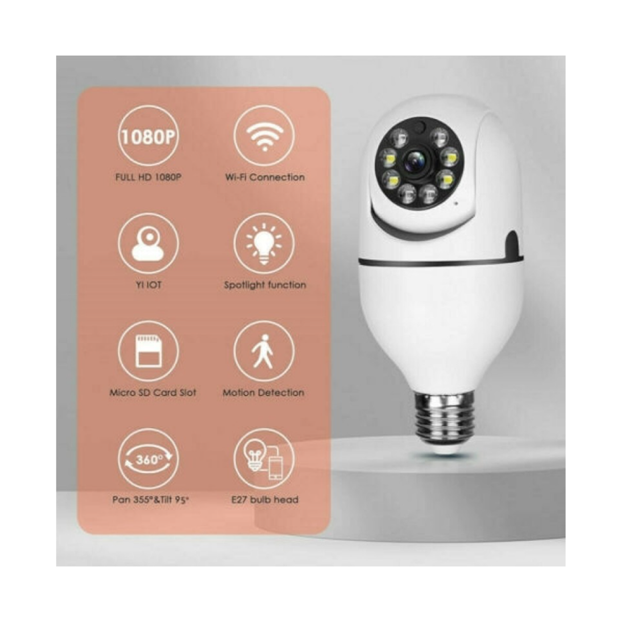 360° 2MP Bulb Fit Wireless WiFi Security Camera With Night Vision and Motion Detection