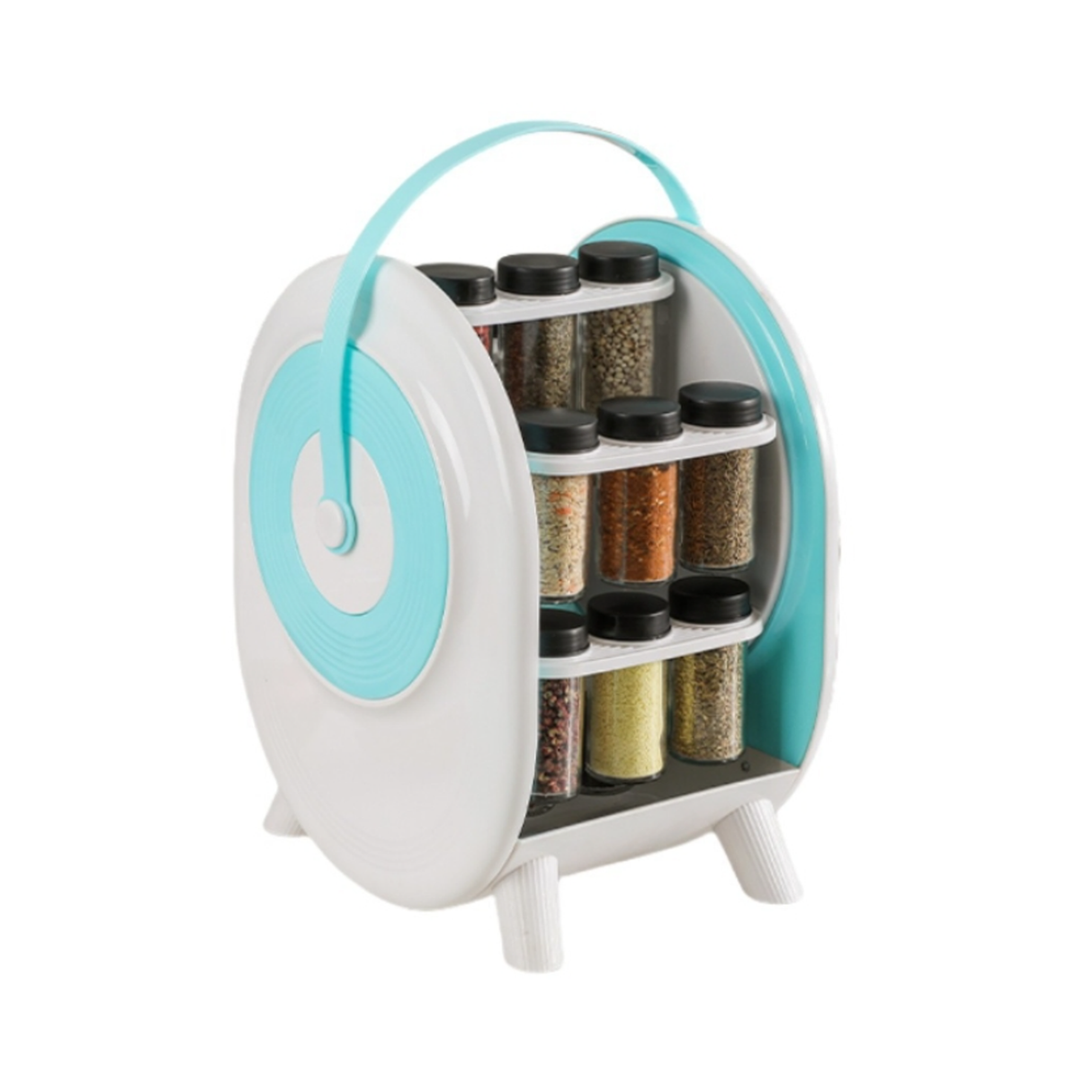 360° Rotating Spice Rack Organizer With 18 Bottles - Space Saving ABS Seasoning Storage Shelf With Handle for Kitchen Countertop