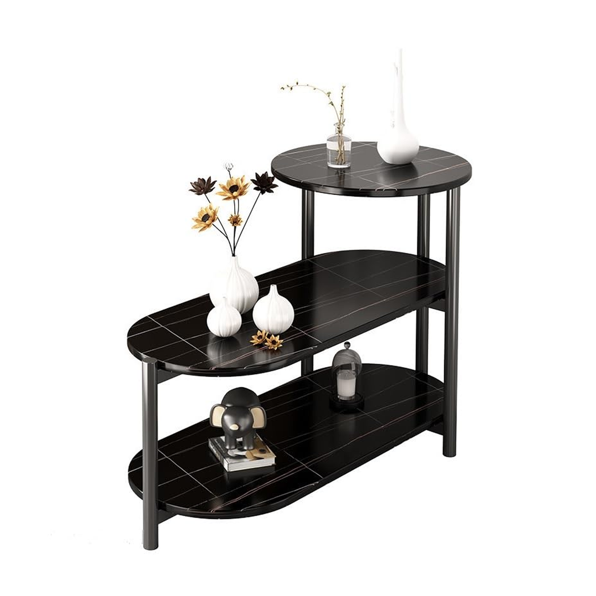 3 Layer Side Table for Living Room Sofa Side Table With Open Storage
