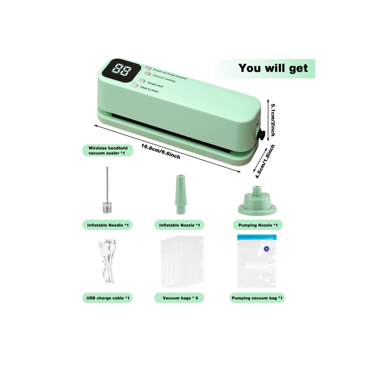 جهاز إحكام إغلاق الطعام 3 في 1 لاسلكي وقابل لإعادة الشحن لتخزين الأطعمة الجافة والرطبة – FOODSEAL‑BOKK