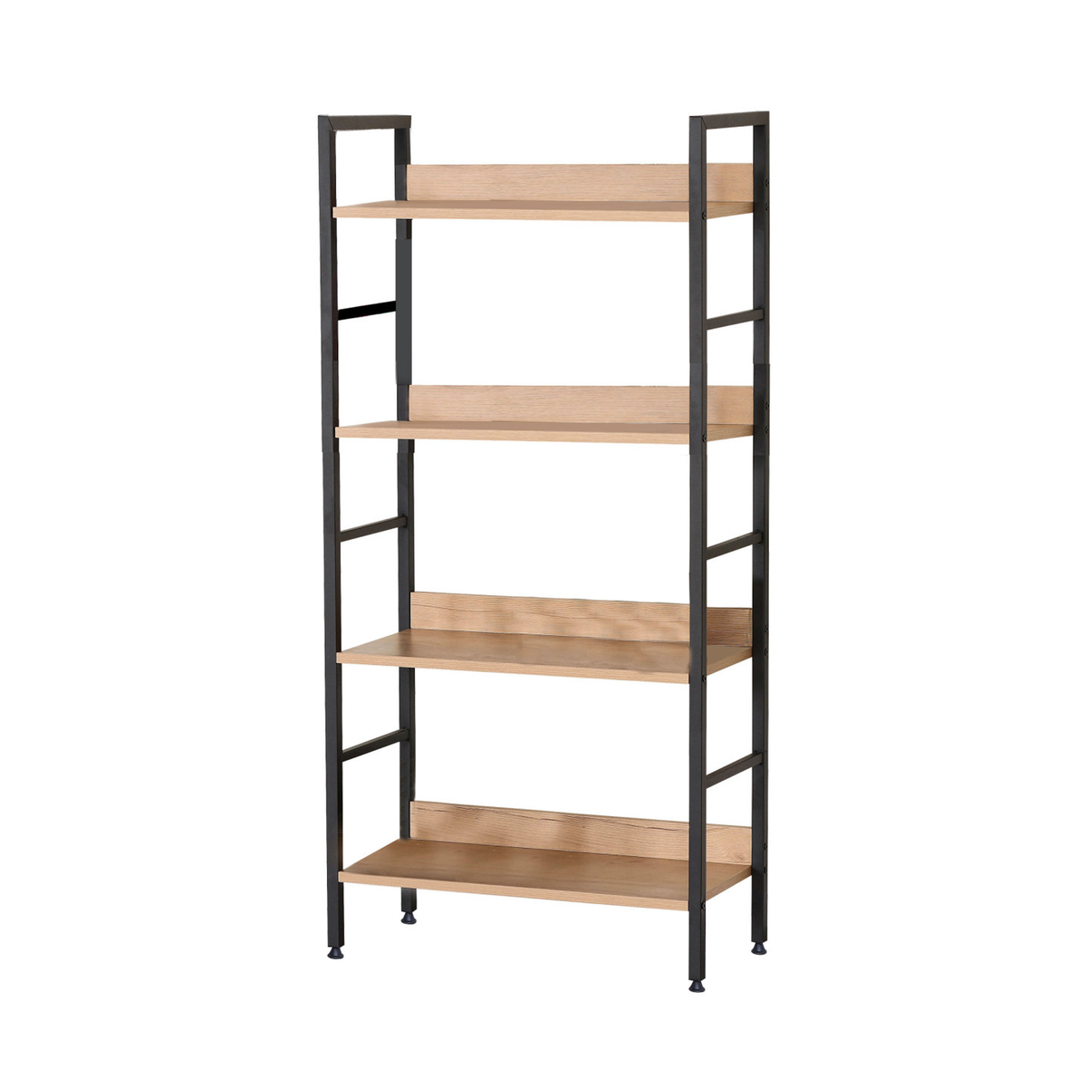 4-Tier Metal & MDF Shelf – 60 × 28 × 126 cm Storage Rack - Black and Wood