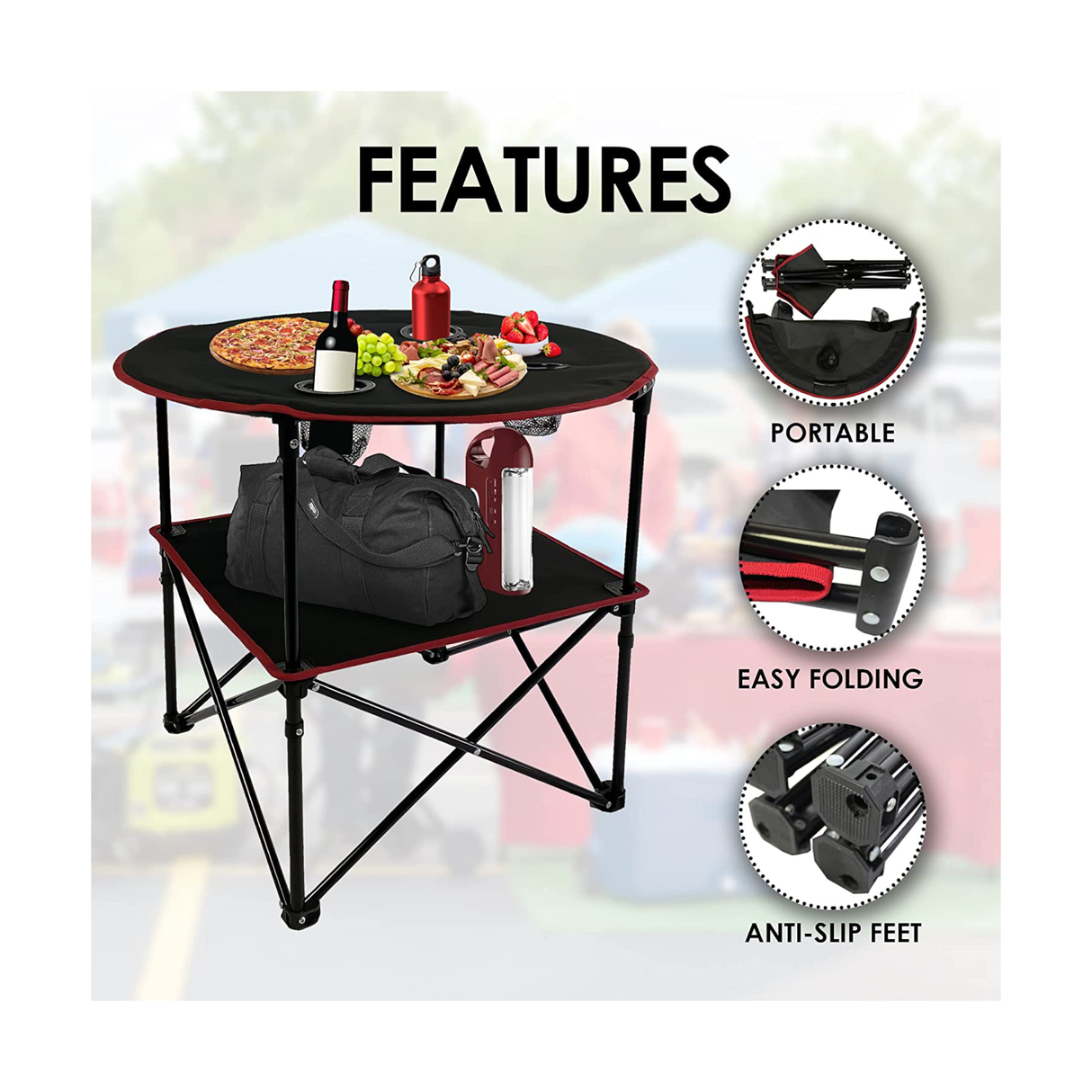 Portable Foldable Lightweight Outdoor Camping Table with 4 Cup Holders & Carry Bag