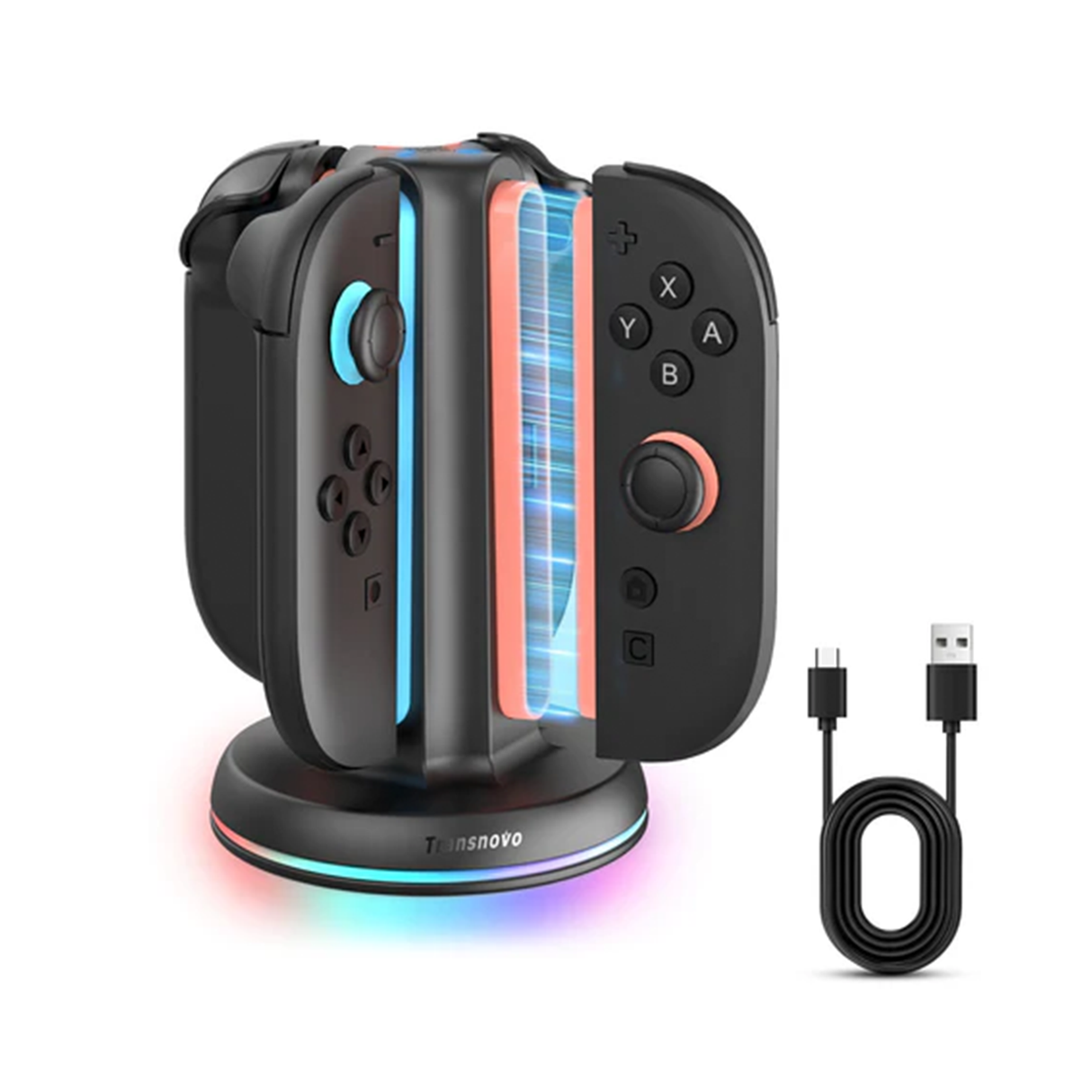 Transnovo 4 in 1 Cylindrical Charging Dock with RGB Light for Nintendo Switch 2 Joy-Con