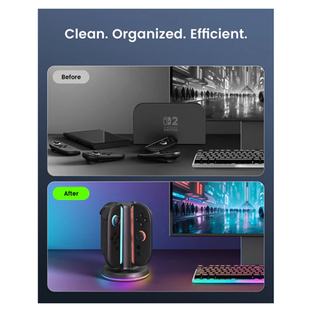 Transnovo 4 in 1 Cylindrical Charging Dock with RGB Light for Nintendo Switch 2 Joy-Con