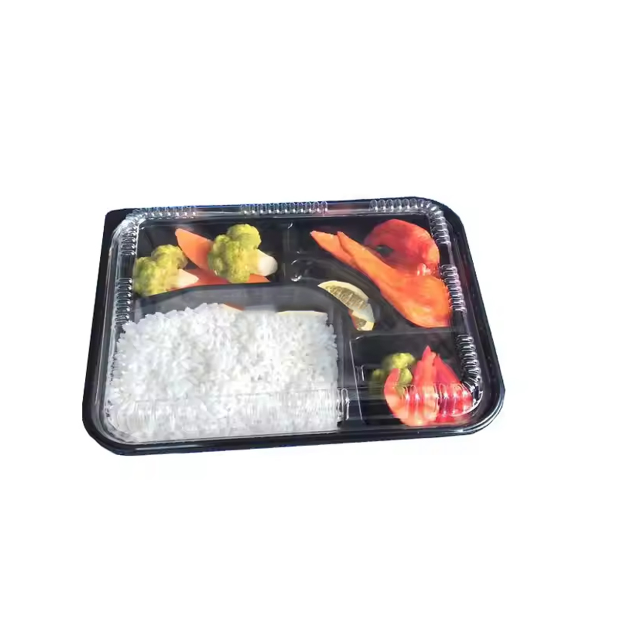 5-Compartment Disposable Plastic Food Container with Lid - 26.5 x 20.5 x 5 cm