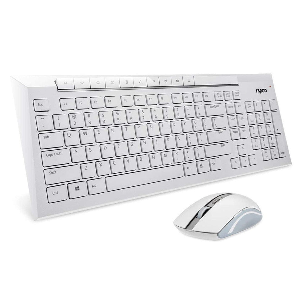Rapoo Combo Wireless Keyboard & Mouse (English/Arabic) 8200M - White - Zayoom