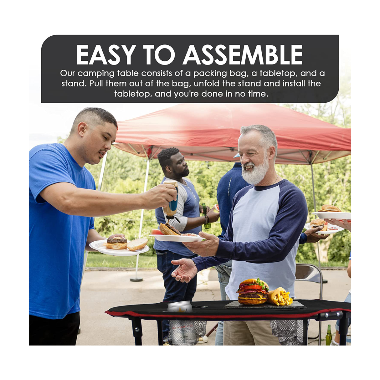 Portable Foldable Lightweight Outdoor Camping Table with 4 Cup Holders & Carry Bag