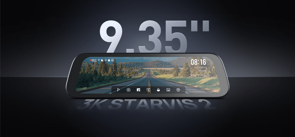 70 مي كاميرا الرؤية الخلفية للسيارة S500 بدقة 3K HDR وشاشة لمس مقاس 9 بوصات ومكثف فائق