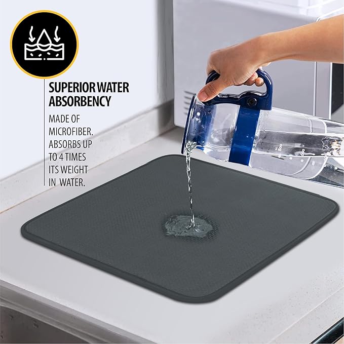 وسادة تجفيف متعددة الوظائف فائقة الامتصاص للمطبخ مع رف تجفيف للأطباق والأواني الزجاجية وأدوات المائدة - 60 × 45 سم