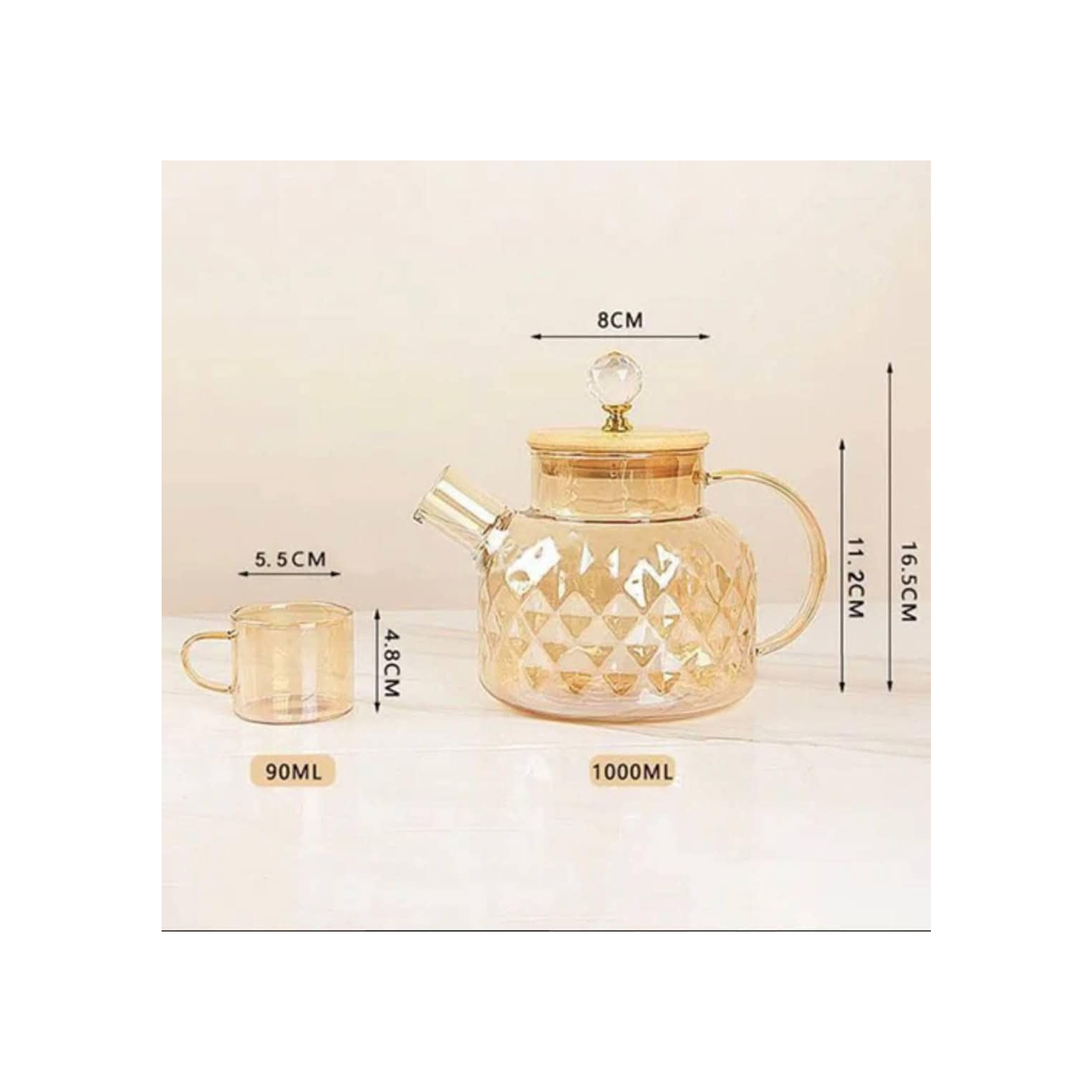 طقم 7 أباريق زجاجية مع أغطية من الخيزران