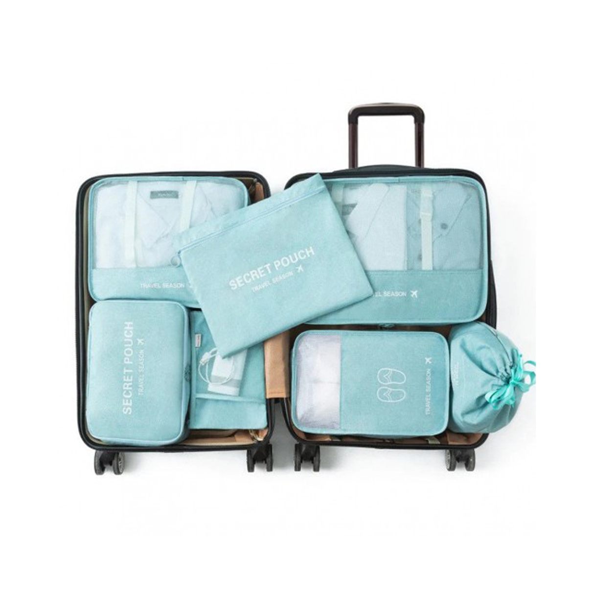 طقم 7 حقائب تنظيم شنط السفر خفيفة الوزن وقابلة للطي - أزرق