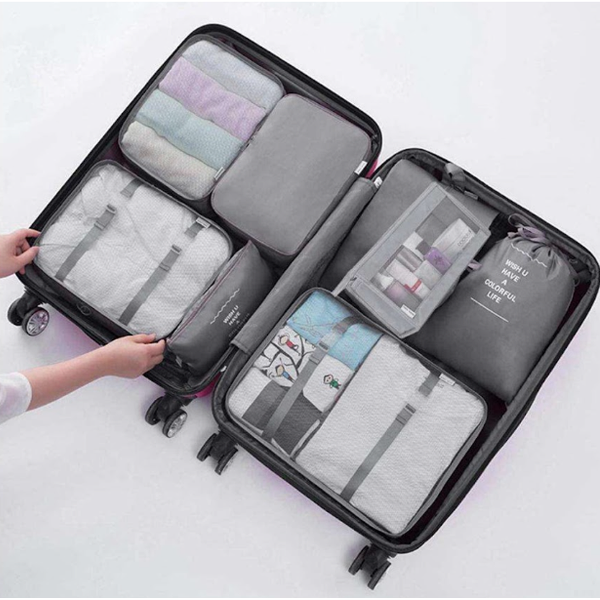 8-Piece Travel Luggage Organizer Packing Cube Set with Waterproof Polyester - Grey