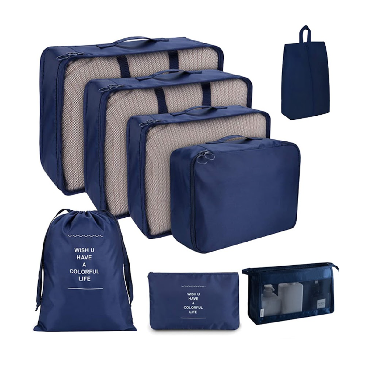 8-Piece Travel Luggage Organizer Packing Cube Set with Waterproof Polyester - Blue