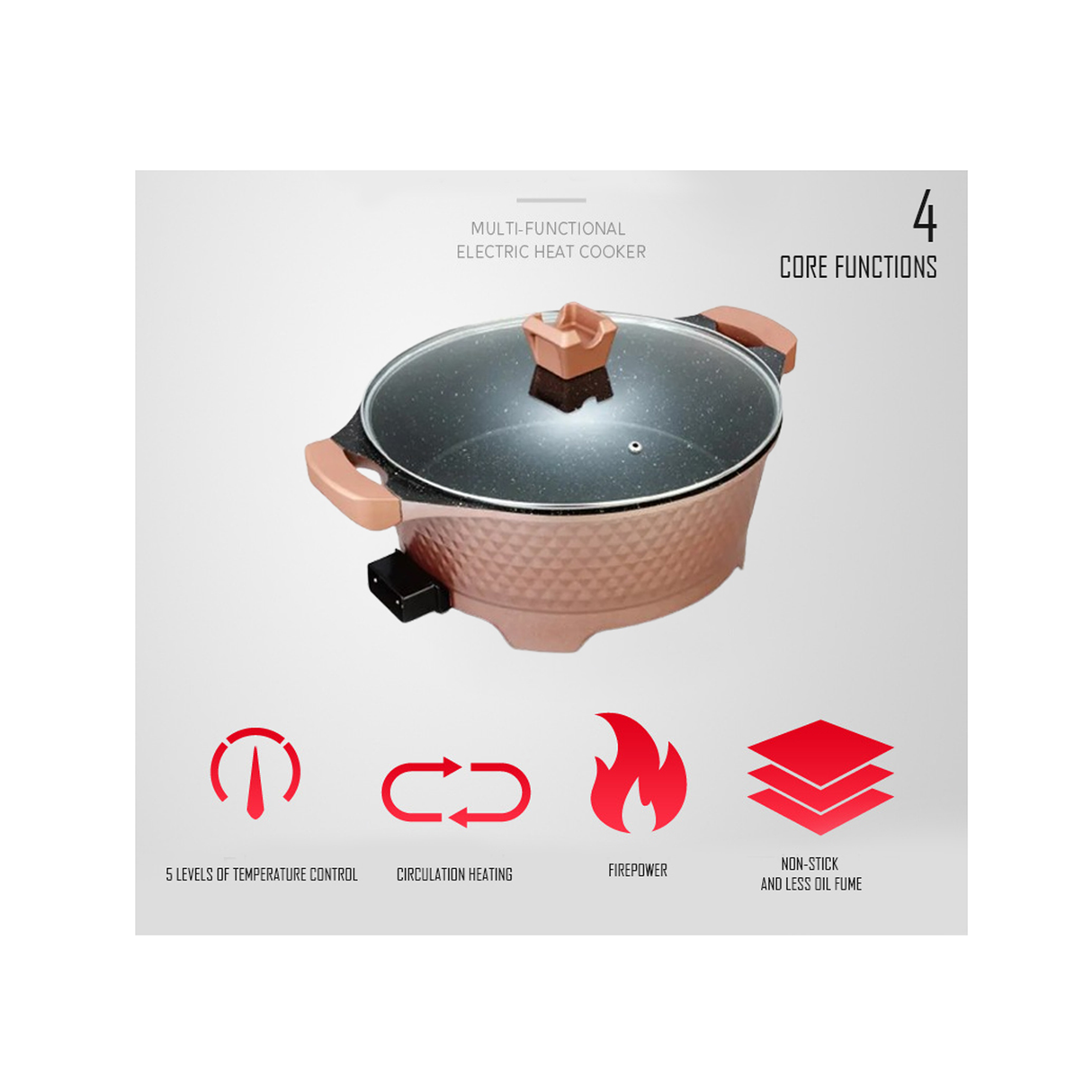 وعاء طهي كهربائي متعدد الاستخدامات 9 في 1 – بسعة 9 لترات