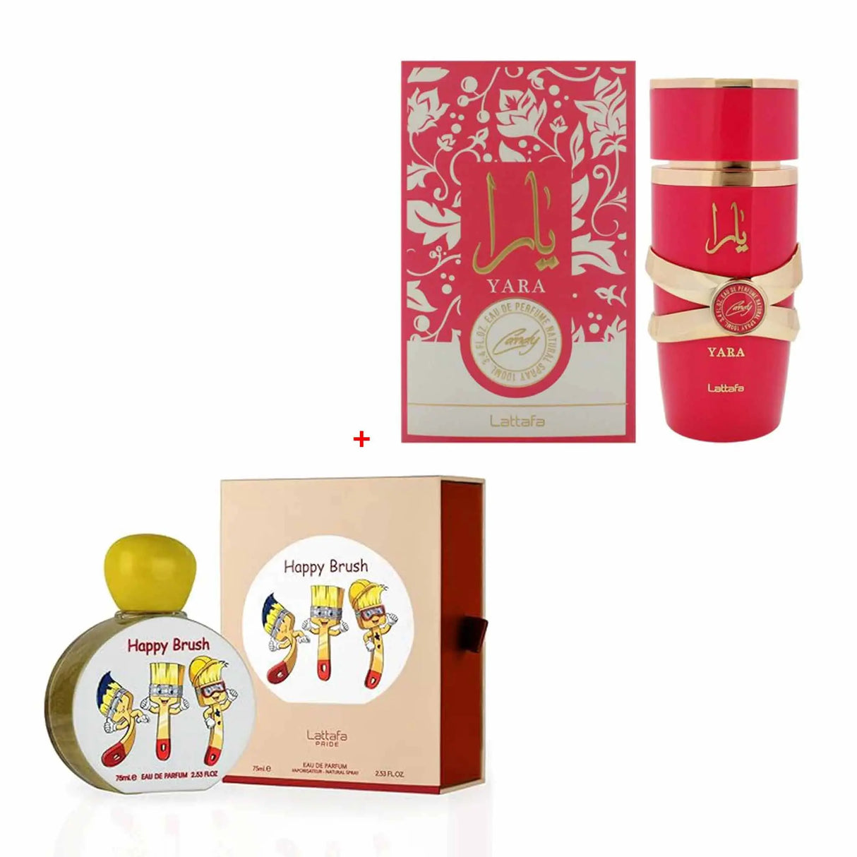 Lattafa Yara Candy For Women EDP 100Ml +Lattafa Happy Brush For Kids EDP Sprays 75ML (Magical Collection)