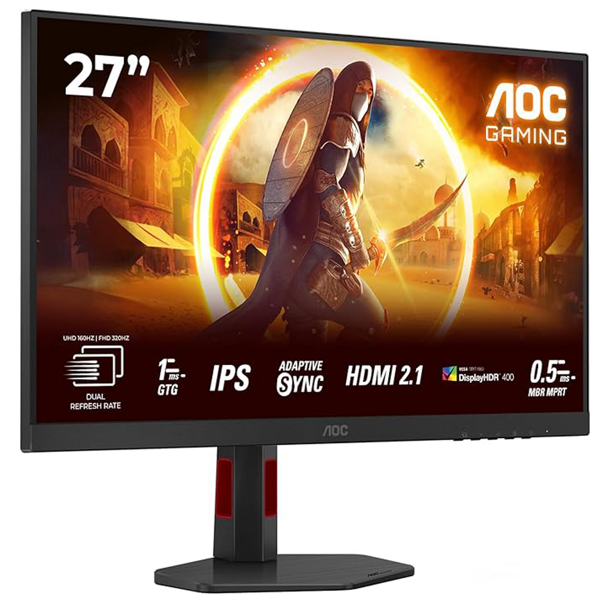 ايه أوه سي U27G4 شاشة ألعاب 27 بوصة 4K UHD بمعدل تحديث 160Hz / فل اتش دي 320Hz IPS سريع، استجابة 1ms، متوافقة مع FreeSync وG-Sync - أسود