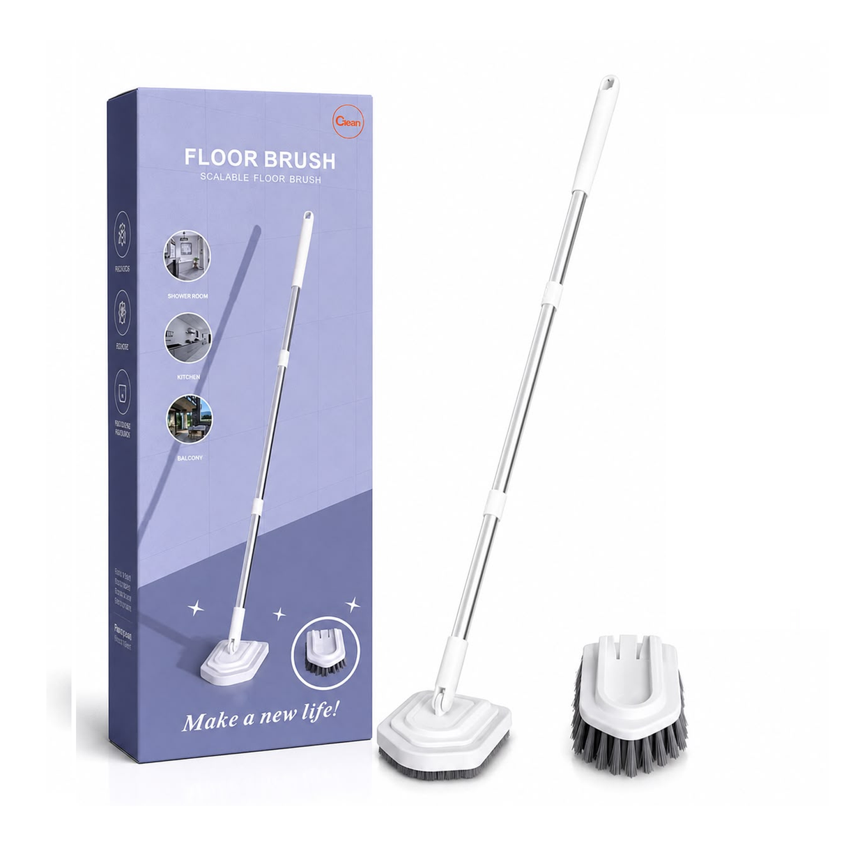 Adjustable Floor Cleaning Brush With Extendable Handle
