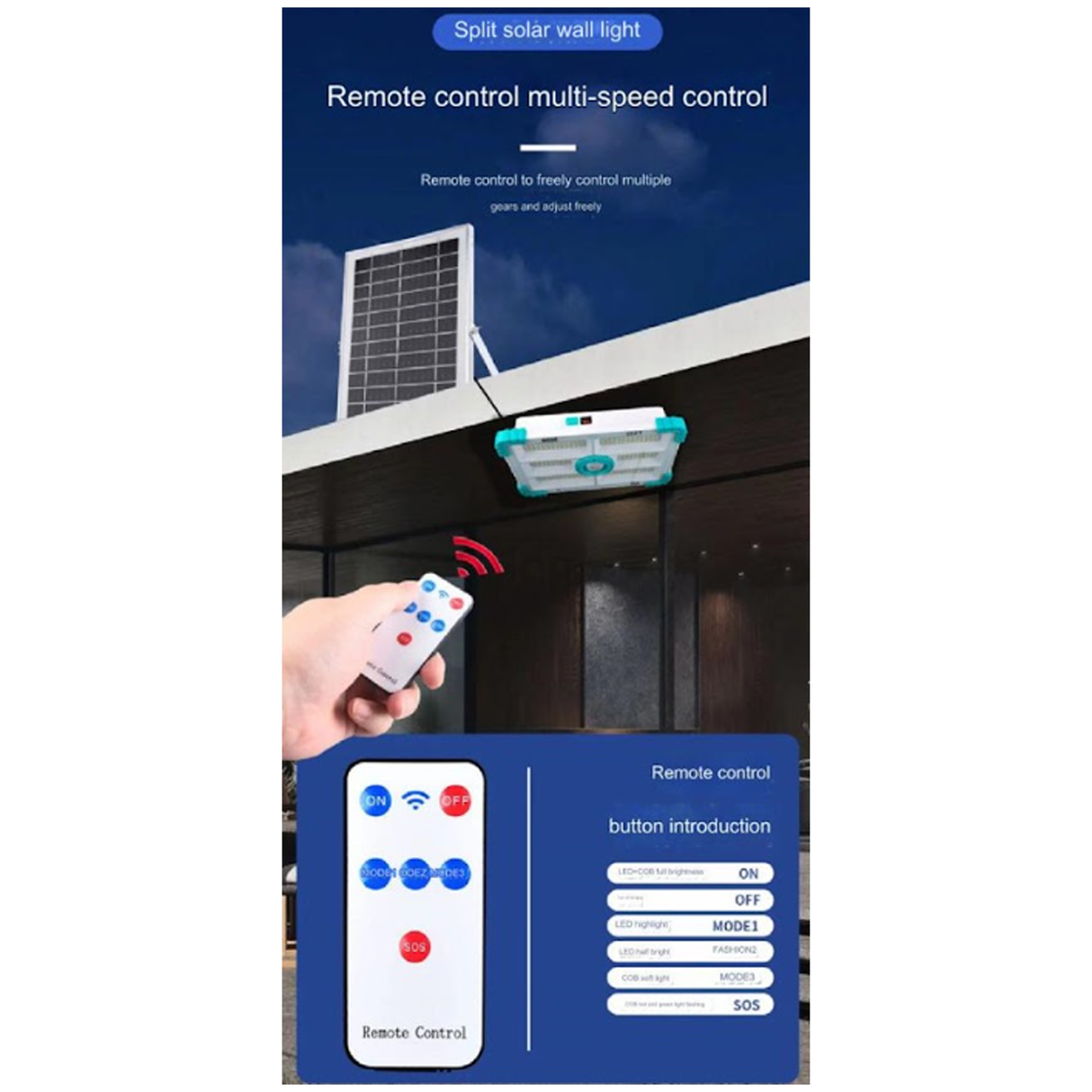 مصباح إسقاط ليد شمسي قابل للفصل بقدرة 200 واط مع جهاز تحكم عن بعد – إضاءة خارجية للحدائق والشوارع والمزيد