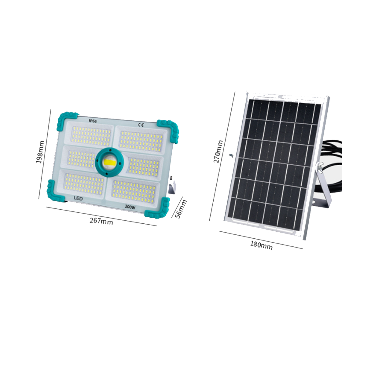 مصباح إسقاط ليد شمسي قابل للفصل بقدرة 200 واط مع جهاز تحكم عن بعد – إضاءة خارجية للحدائق والشوارع والمزيد