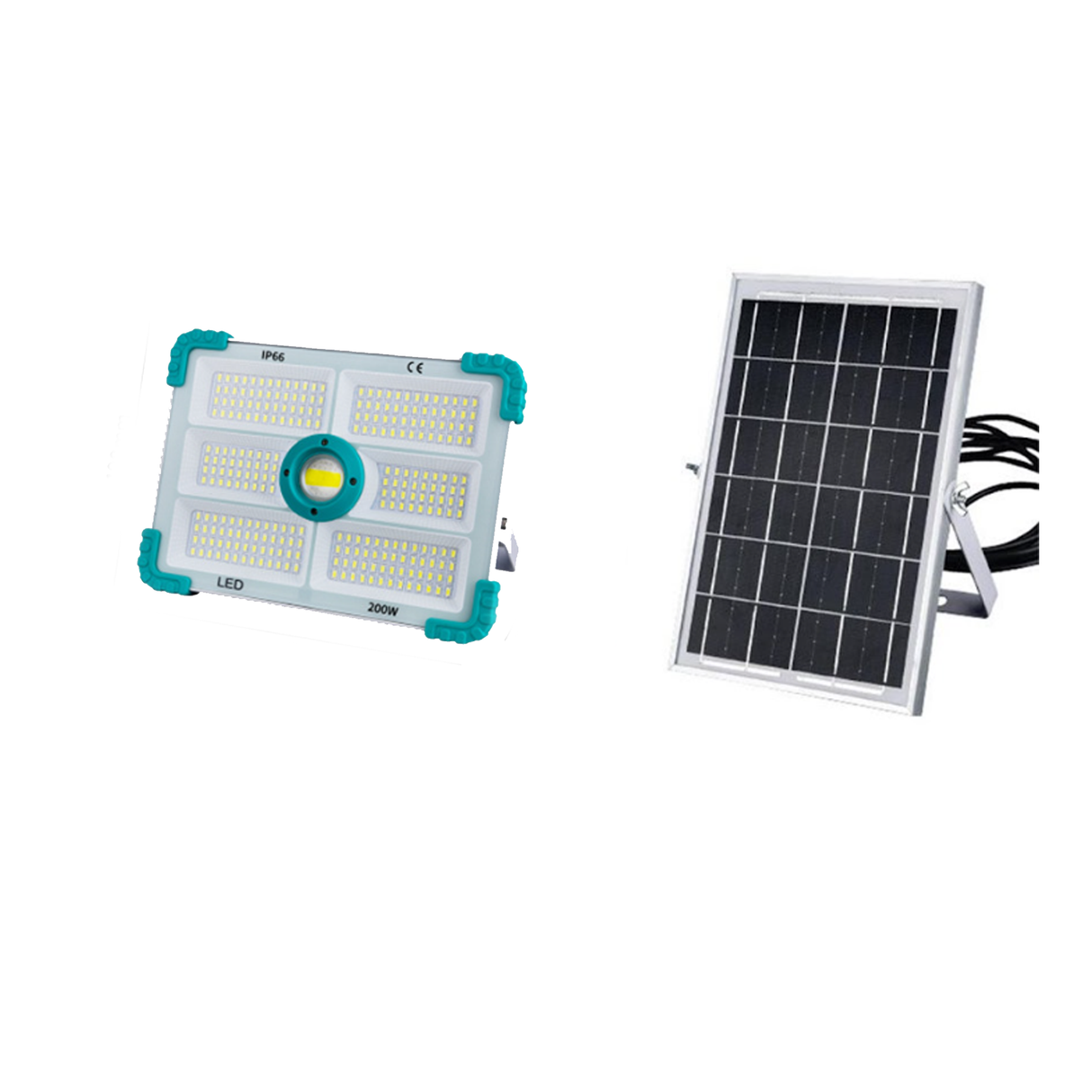 مصباح إسقاط ليد شمسي قابل للفصل بقدرة 200 واط مع جهاز تحكم عن بعد – إضاءة خارجية للحدائق والشوارع والمزيد