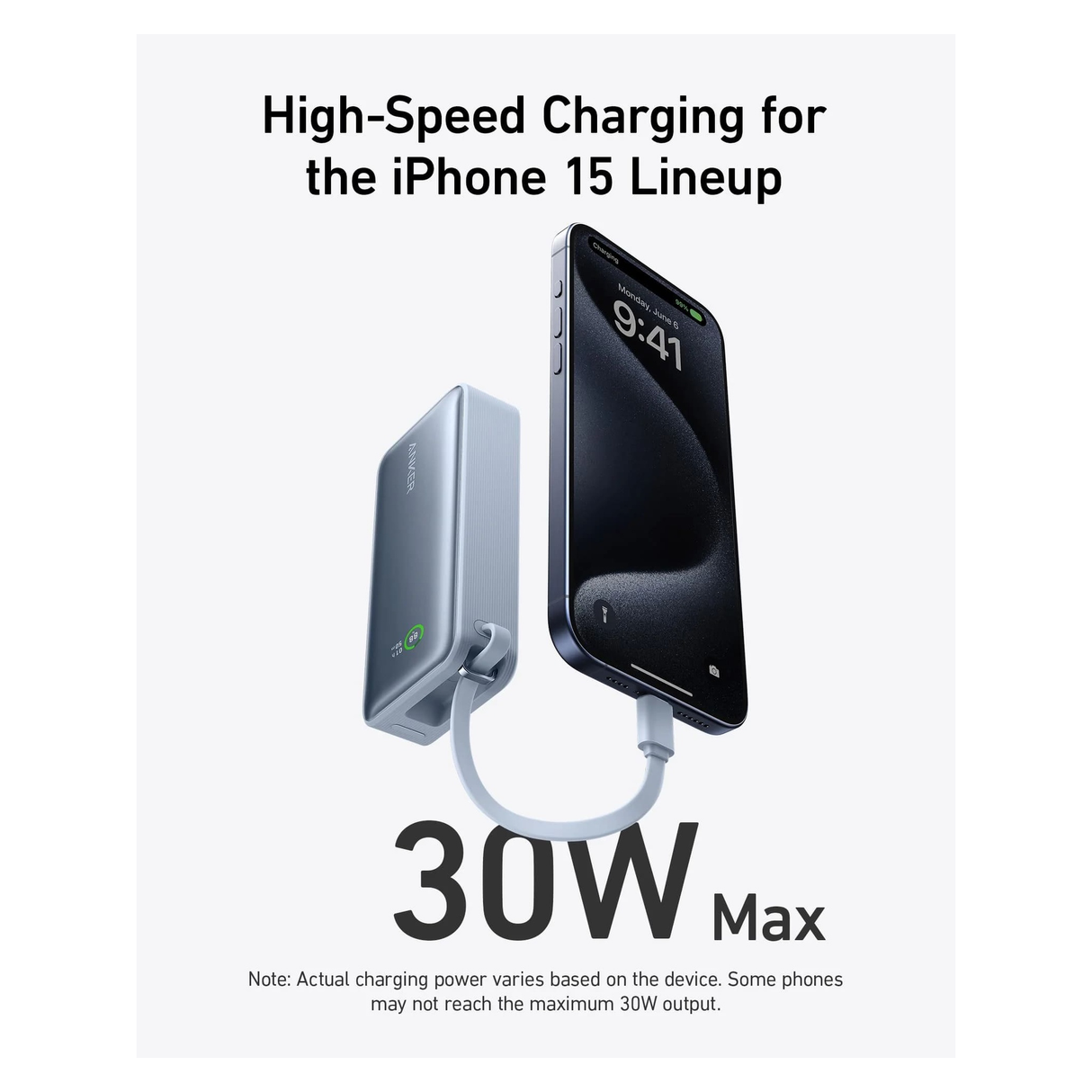 Anker Nano Power Bank (30W, Built-In USB-C Cable) 10000 PD -Blue - Zayoom