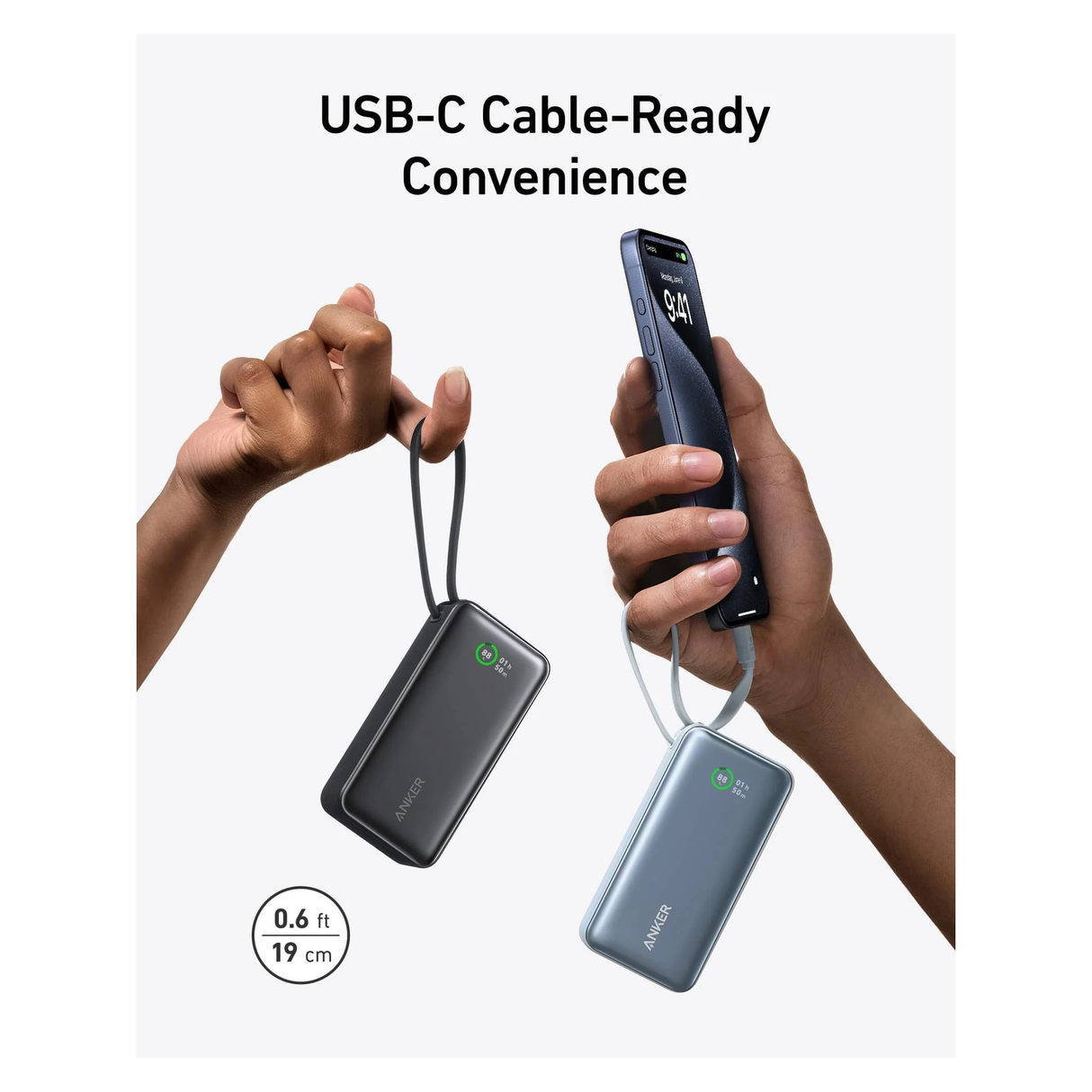 Anker Nano Power Bank (30W, Built-In USB-C Cable) 10000 PD -Blue - Zayoom