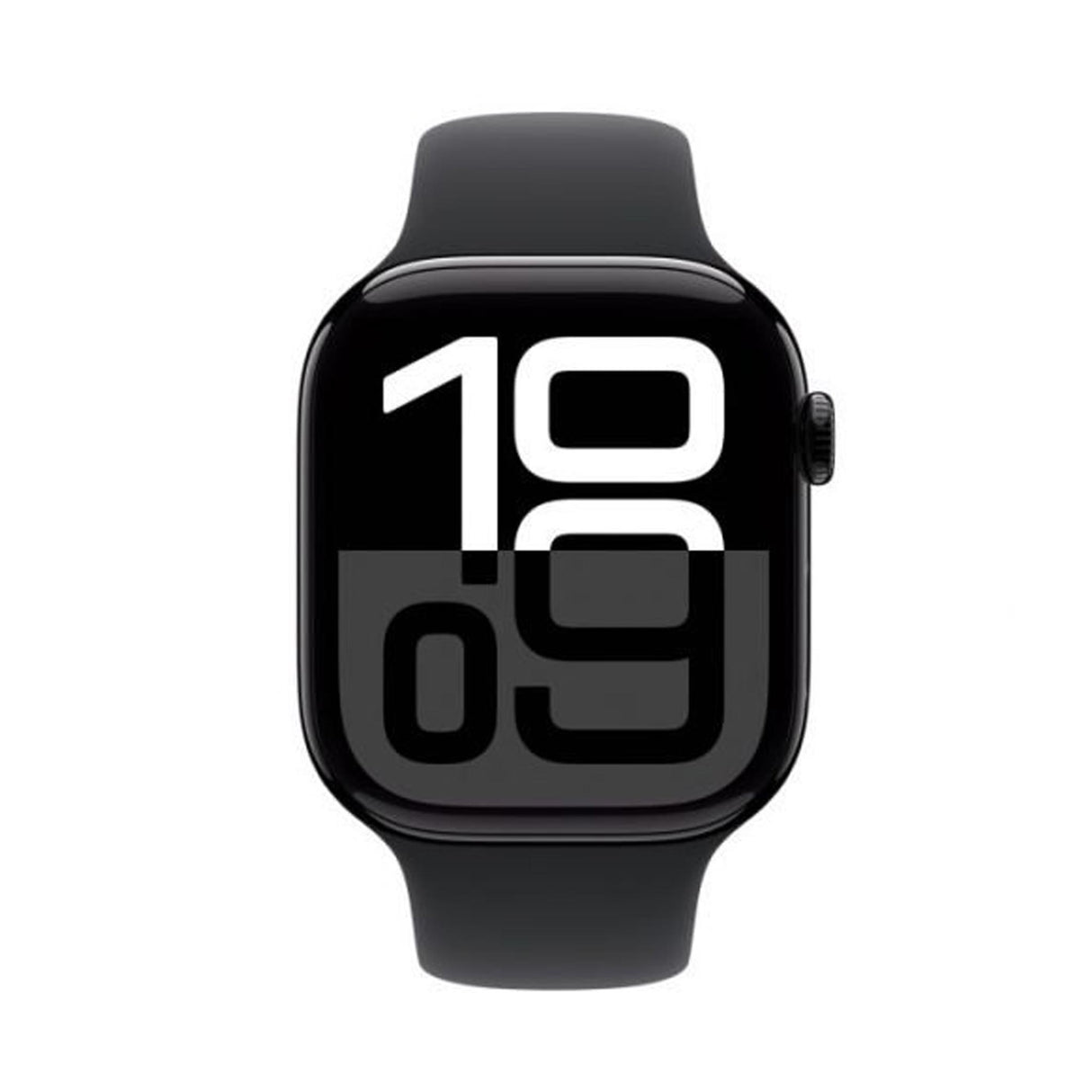 ابل ساعة الجيل العاشر جي بي اس + هيكل من الألومنيوم باللون الأسود اللامع مقاس 46 ملم - مع حزام رياضي أسود - مقاس وسط / لارج