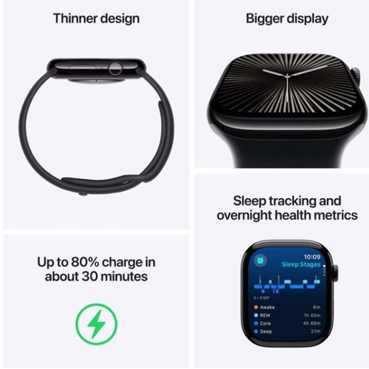 ابل ساعة الجيل العاشر جي بي اس + هيكل من الألومنيوم باللون الأسود اللامع مقاس 46 ملم - مع حزام رياضي أسود - مقاس وسط / لارج