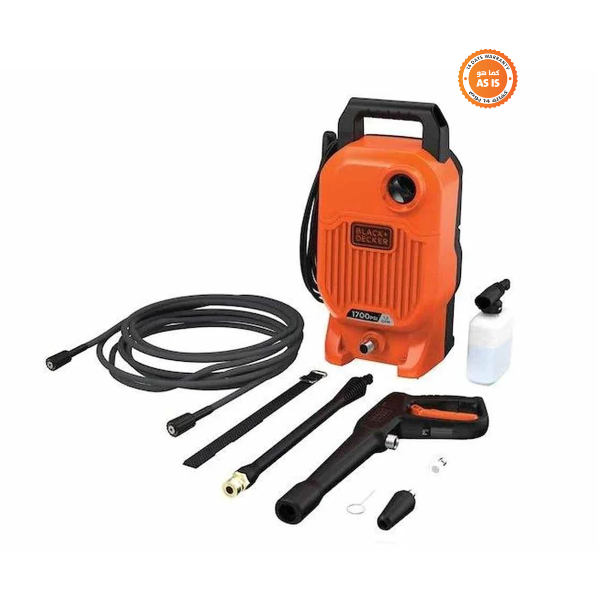 Black+Decker Corded Pressure Washer 1.2 gpm - 1700W - Orange+Black - ASIS