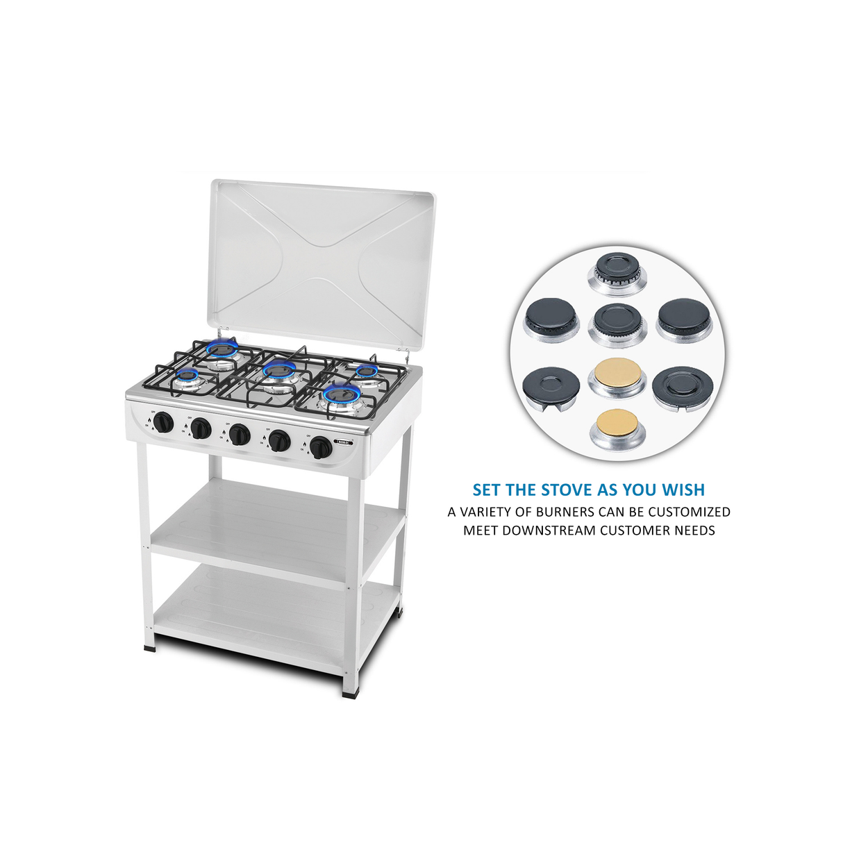 BOKO 5 Burner Portable Indoor & Outdoor Gas Stove Wth Iron Body, Wind Cover, and Independent 2.5KW Burner Control for Camping and Backyard Cooking