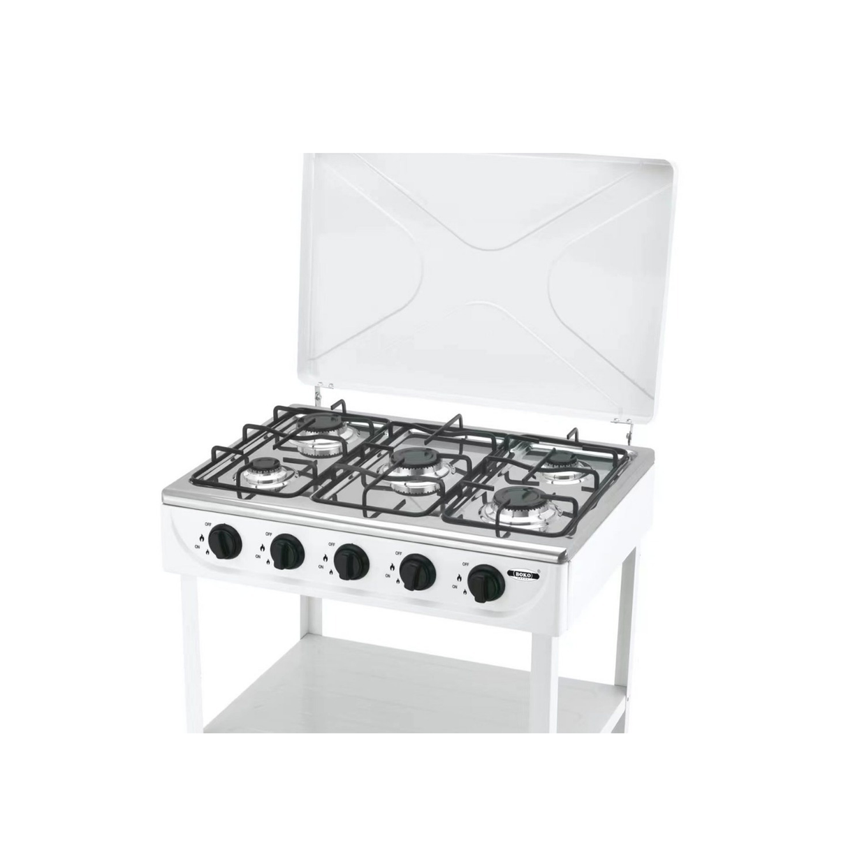 BOKO 5 Burner Portable Indoor & Outdoor Gas Stove Wth Iron Body, Wind Cover, and Independent 2.5KW Burner Control for Camping and Backyard Cooking