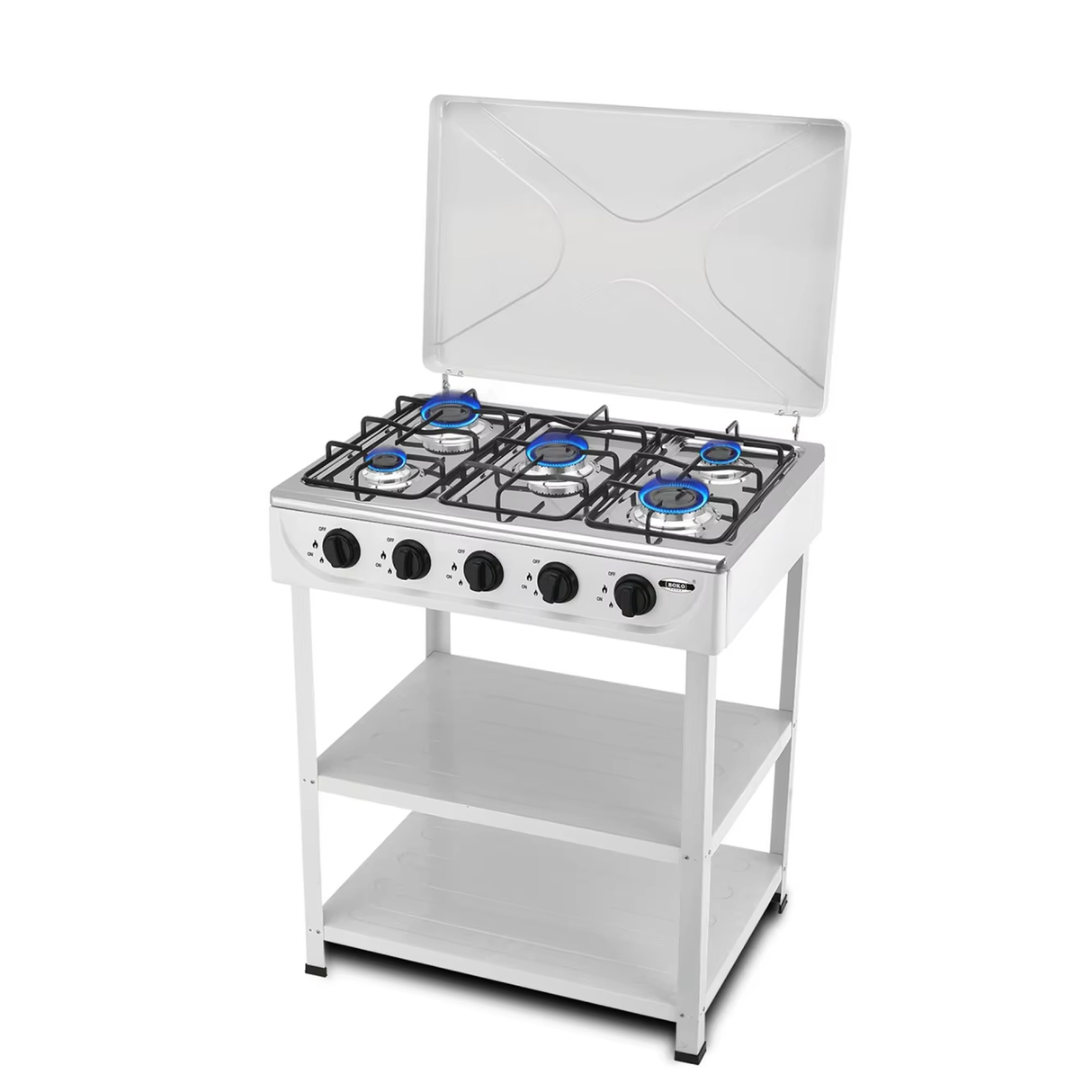 BOKO 5 Burner Portable Indoor & Outdoor Gas Stove Wth Iron Body, Wind Cover, and Independent 2.5KW Burner Control for Camping and Backyard Cooking