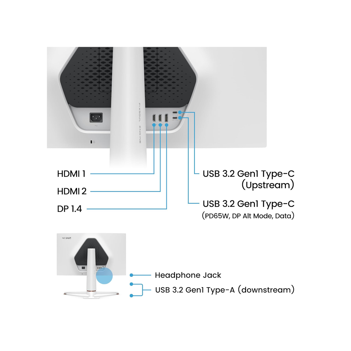 بينكيو موبيوز EX271Q مقاس 27 بوصة 2كيه كيو إتش دي آي بي إس 180 هرتز - 1 مللي ثانية فري سينك بريميوم شاشة ألعاب - أبيض
