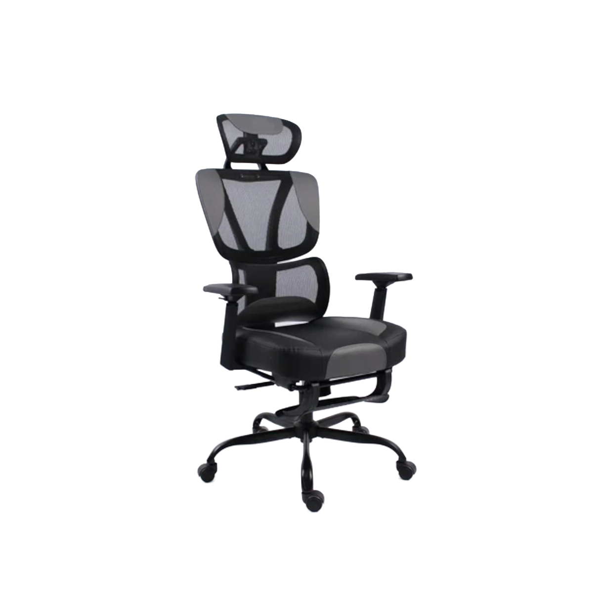 Black Bull Mesh Office and Gaming Chair with Footrest, Adjustable Headrest and 3D Armrest - Black