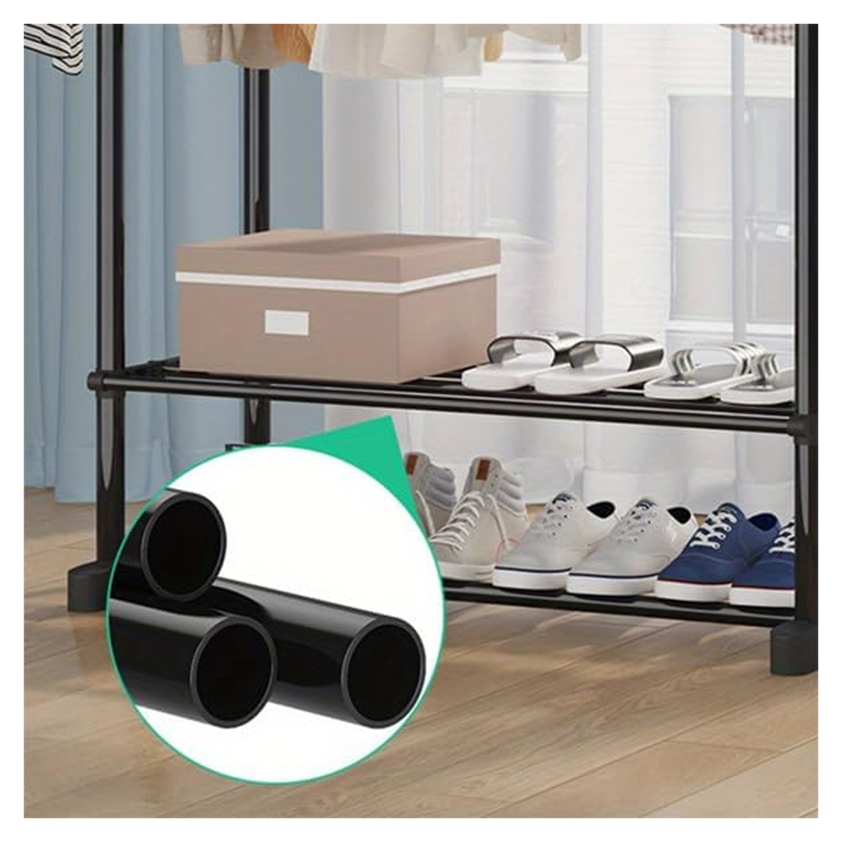 Double Rods Garment Rack With Wheels - Black