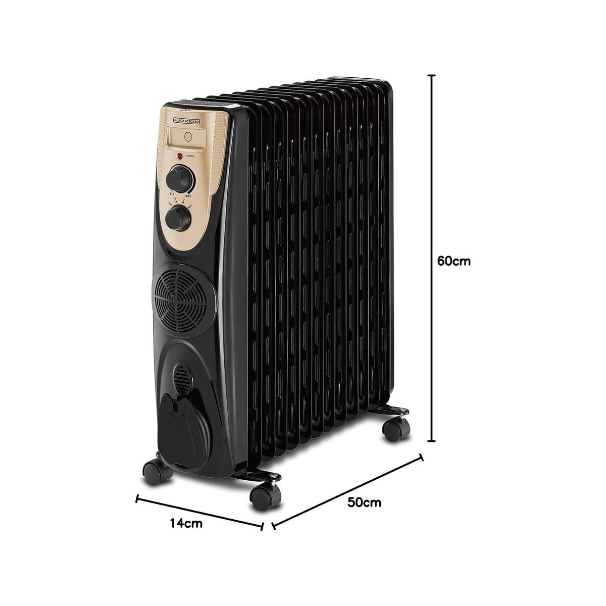 بلاك اند ديكر دفاية زيت رديتر 2500 واط، 13 ريشة مع مروحة - OR013FD-B5 - أسود