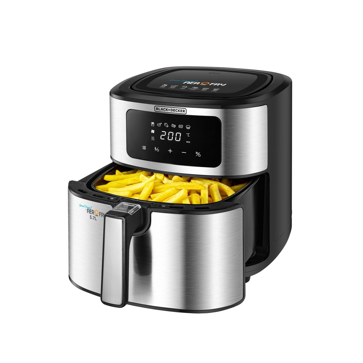 Black+Decker 6-in-1 Air Fryer 5.7L Basket Digital Touch Control 1500W - Stainless Steel - Zayoom