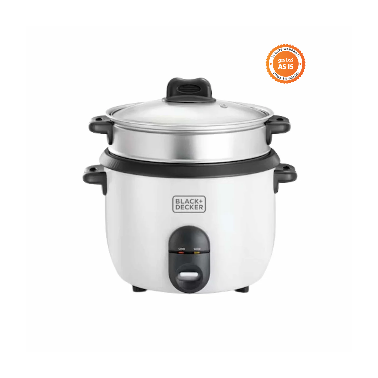 Black+Decker 700W - 1.8L Capacity Rice Cooker Non-Stick Bowl & Steaming Tray With Water Level Indicator - ASIS
