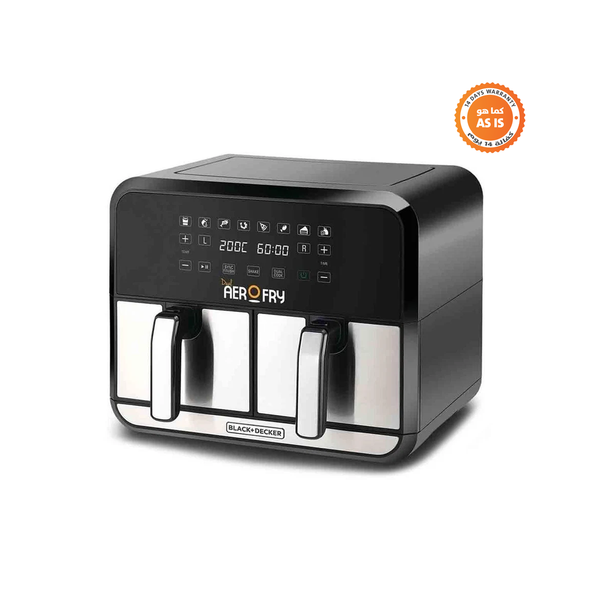 Black+Decker Digital Dual Zone Air Fryer 4L+4L Capacity With Rapid Hot Air Circulation - 1700W - ASIS